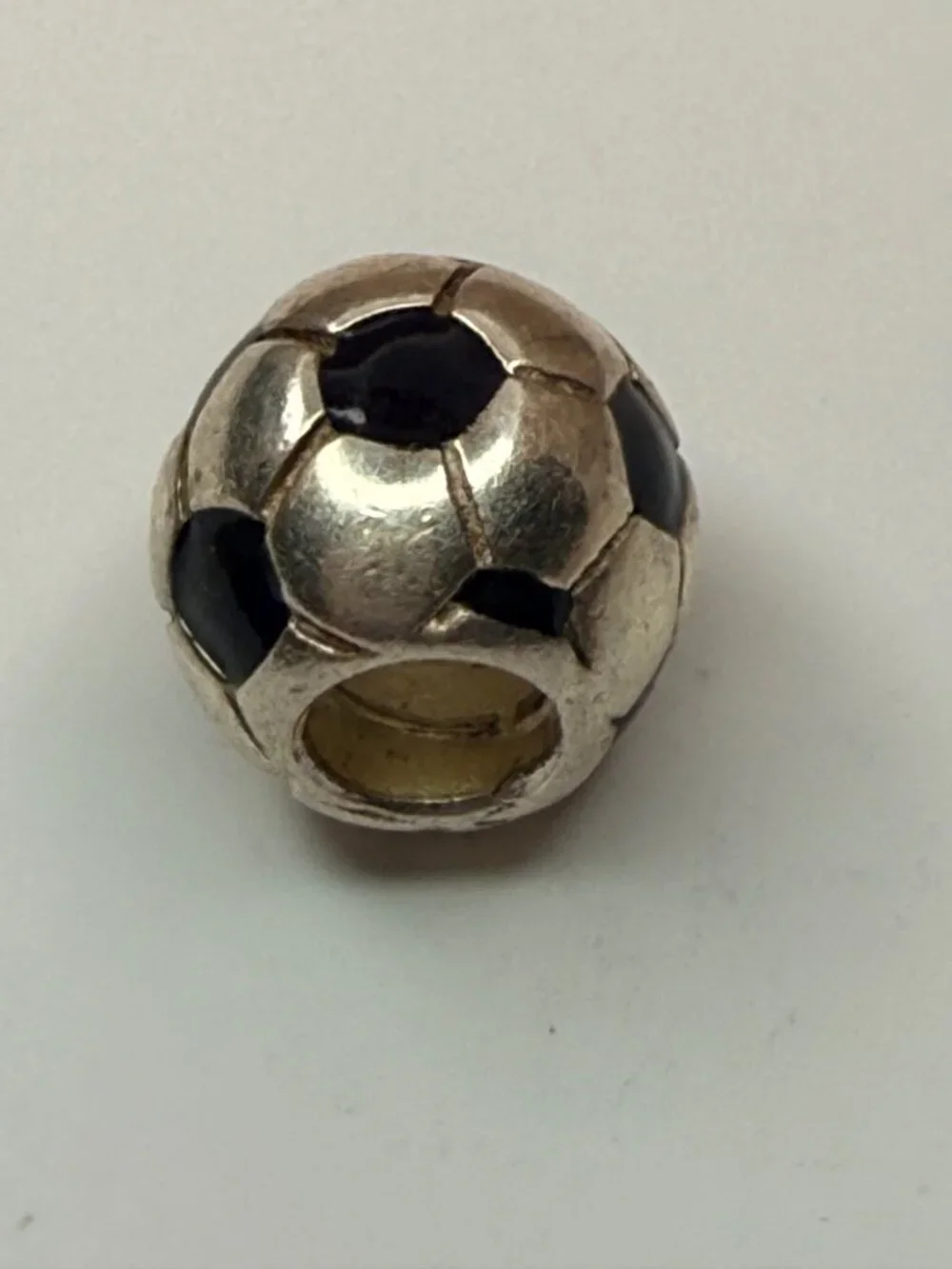 Chamilia Sterling Silver Black Enamel Soccer Ball Charm 925 Threaded